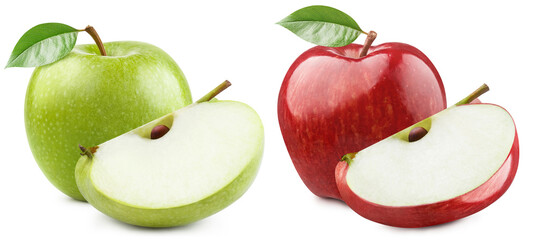 Set of green and red apples, isolated on white background