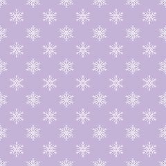 Snowflake simple seamless pattern. Purple and white repeating texture. Winter symbol, Merry Christmas holiday