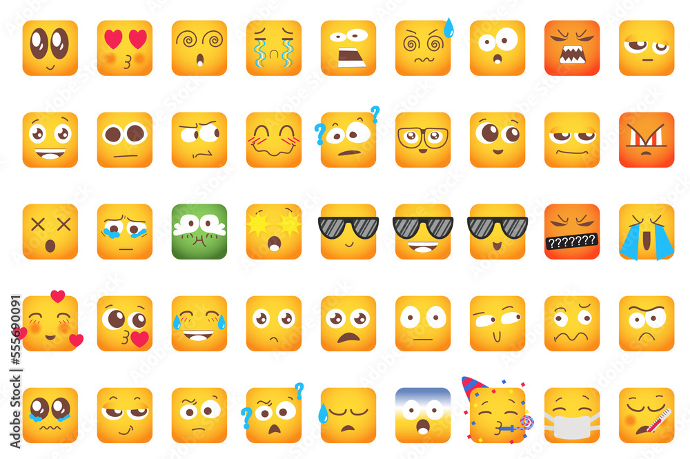 Aufkleber emoji isolated graphic elements set in flat design. bundle of different emoticon faces with expressi