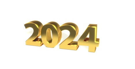 2024, Schrift, 3d, gold, Jahr