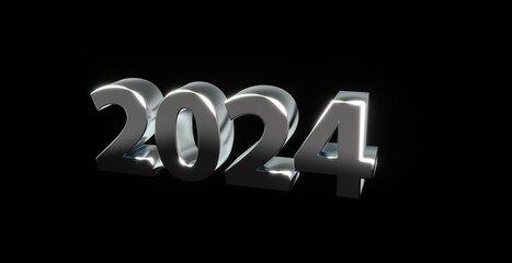 2024, Schrift, 3d, silber, Jahr