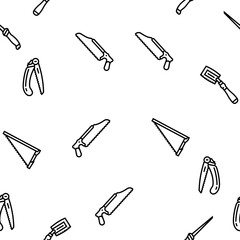 saw hand wood construction vector seamless pattern thin line illustration