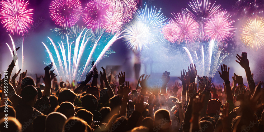 Canvas Prints crowd watching fireworks on new year eve