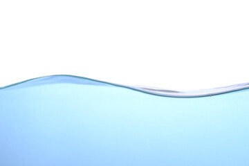 The surface of the water. White background. Movement. Close-up view.