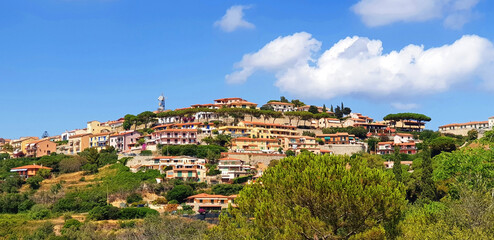 Fototapeta na wymiar Panorama of the city of Capoliveri, located on the mountain of the island of Elba.
