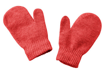 Red mittens close-up on a white background. Isolated