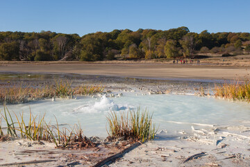 Panoramic view of Manziana natural monument with little geyser in Lazio Italy
