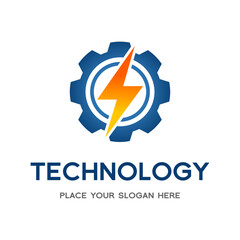 Thunder Bolt Gear Cogwheel Vector Logo. This graphic is suitable for factory, flash, electric, technology, mechanic.