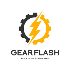 Thunder Bolt Gear Cogwheel Vector Logo. This graphic is suitable for factory, flash, electric, technology, mechanic.