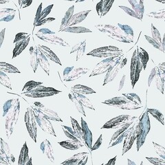 Abstract leaves, mix of prints, repeat seamless pattern. Digital hand drawing with hand painted texture. endless mixed. Background for header, image for blog, decoration. Wallpaper, textile design.