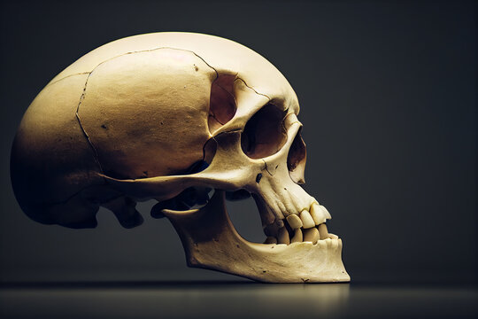 Human skull. AI generated photorealistic image of a human skull