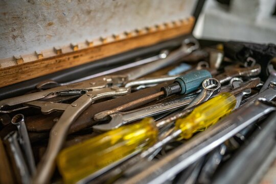 tools on a fishing boat in the engine room