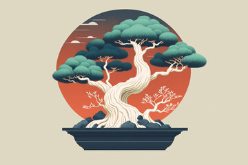 Bonsai illustration. Tree. Generative AI.