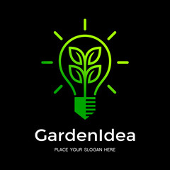 Garden Idea Vector logo template with bulb lamp symbol.