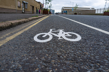 Cycle lane with graphic on a road