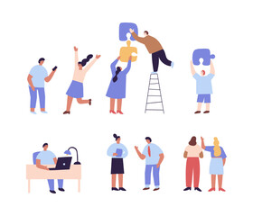 Fototapeta premium Teamwork. Flat People silhouettes vector set
