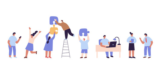 Fototapeta premium Teamwork. Flat People silhouettes vector set