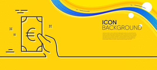 Obraz na płótnie Canvas Hold Cash money line icon. Abstract yellow background. Banking currency sign. Euro or EUR symbol. Minimal finance line icon. Wave banner concept. Vector