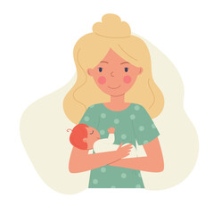 A blonde woman is holding a baby, a child.