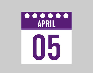 5 day April vector calendar. Purple calendar icon for April days. Design for appointments, meetings and events