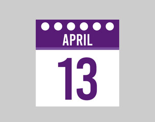 13 day April vector calendar. Purple calendar icon for April days. Design for appointments, meetings and events