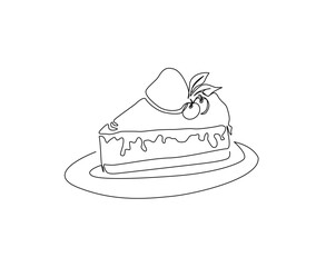 Continuous one line drawing pieces of birthday cake. Party, anniversary and celebration concept. Minimalism Hand drawn vector illustration.