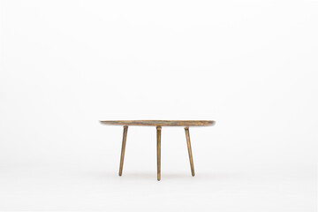 Round table with wooden legs on a white background