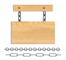 nameplate on a chain, a wooden sign hanging on a chain, a banner for advertising and announcements, a target sign isolated from the background