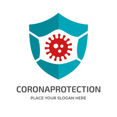 Shield with mask vector logo template. This logo suitable for preventive from virus.