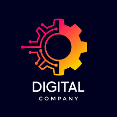Gear technology vector logo template. This logo is suitable for factory, industrial, technology, website, digital, mechanic, wheel.