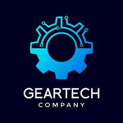 Gear technology vector logo template. This logo is suitable for factory, industrial, technology, website, digital, mechanic, wheel.