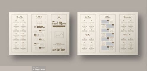 Food menu trifold brochure template, luxury food menu for restaurant
