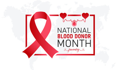 National Blood Donor Month Is Observed Every Year In January. Vector Template For Banner, Greeting Card, Poster With Background.