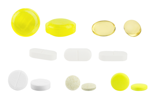 set of different pills, drugs isolated from the background