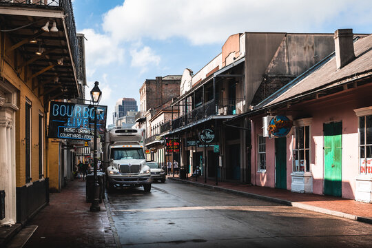New Orleans, US; December 9 of 2022: Beautiful streets of historic state of New Orleans, Like river walk and bourbon street. French style place.