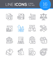 Finance and career crisis - line design style icons set