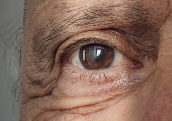 close-up of old man eye