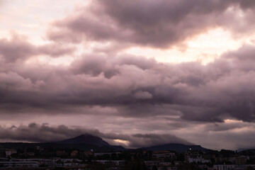 the Sainte Victoire mountain in the light of a cloudy autumn morning