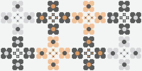 Retro style geometric flowers seamless pattern