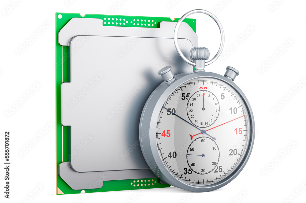 Poster cpu with stopwatch, 3d rendering