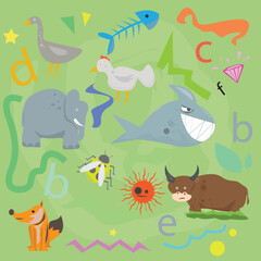 Animal paper gift . vector illustration of shark, chicken, elephant, fish bone, duck. fox, buffalo , bug. perfect for kids banner decoration. 