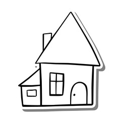 Monochrome Home on white silhouette and gray shadow. Vector illustration for decoration or any design.