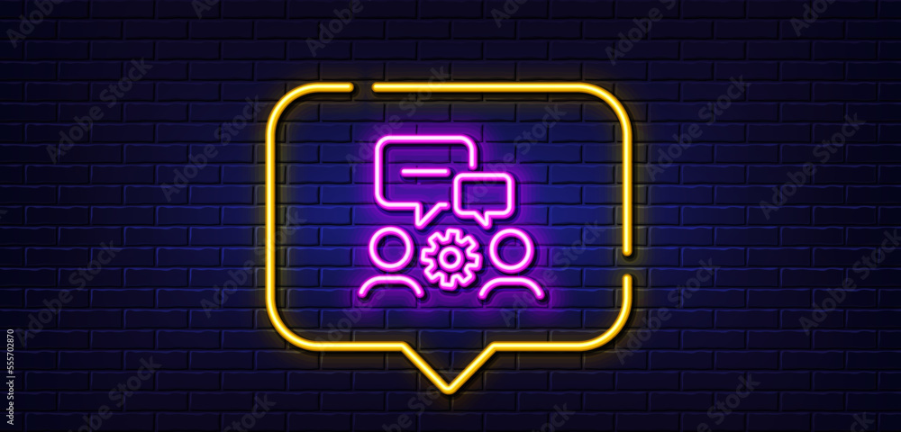 Poster neon light speech bubble. engineering team line icon. engineer or architect group sign. working proc