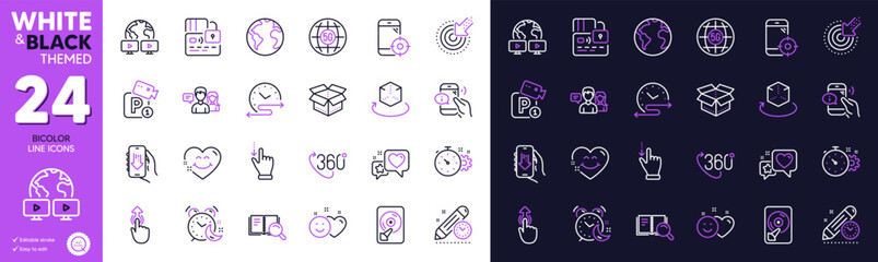 People talking, Touchscreen gesture and 360 degree line icons for website, printing. Collection of Call center, Open box, Parking security icons. Heart, Download app, 5g internet web elements. Vector