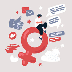 Vector illustration of isolated gender, pink women and blue man symbols, icons flat, infographic, paperwork, vector design
