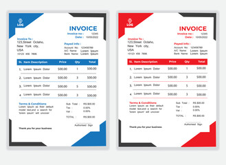 Business Minimal Corporate Invoice design template vector illustration bill form price . Creative template and stationery design payment agreement design template Cash Memo, Vector Quotation Design