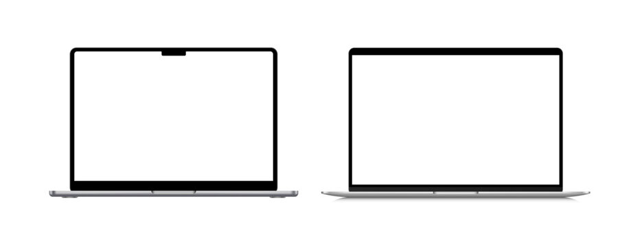 A set of isolated laptops with blank screen. Stock royalty free vector illustration