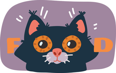 Vector illustration of Front-facing cat and food concept