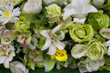 Artificial flowers made from beautiful colored fabrics.