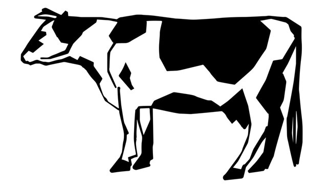 Cow icon logo hand drawn in vector style on white background. Cow illustration in old style
